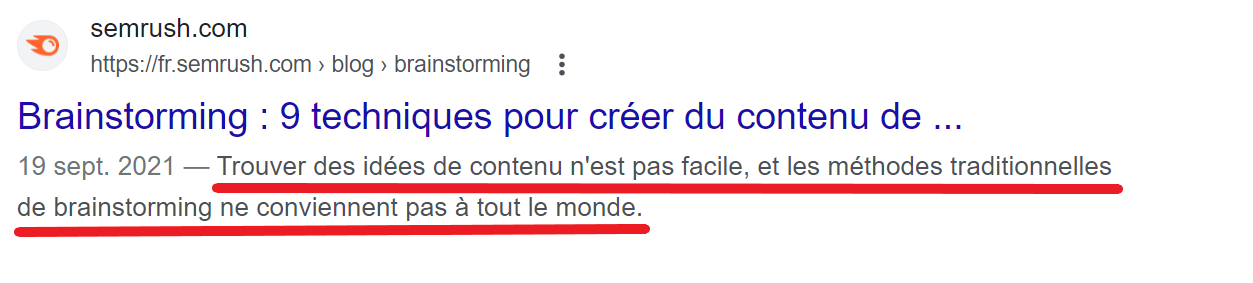 Exemple de meta description d'un article du blog Semrush