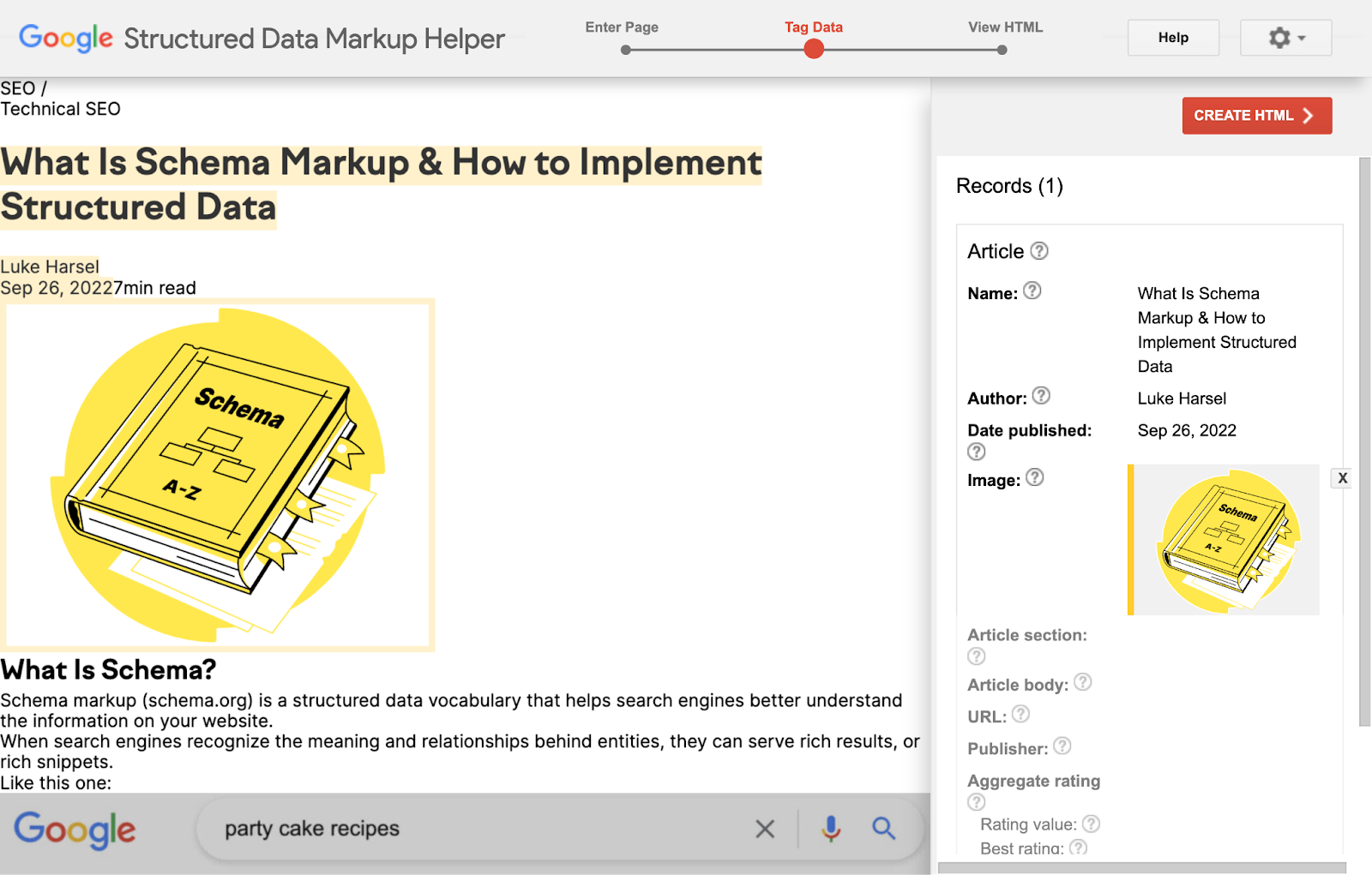 how to generate schema in Structured Data Markup Helper