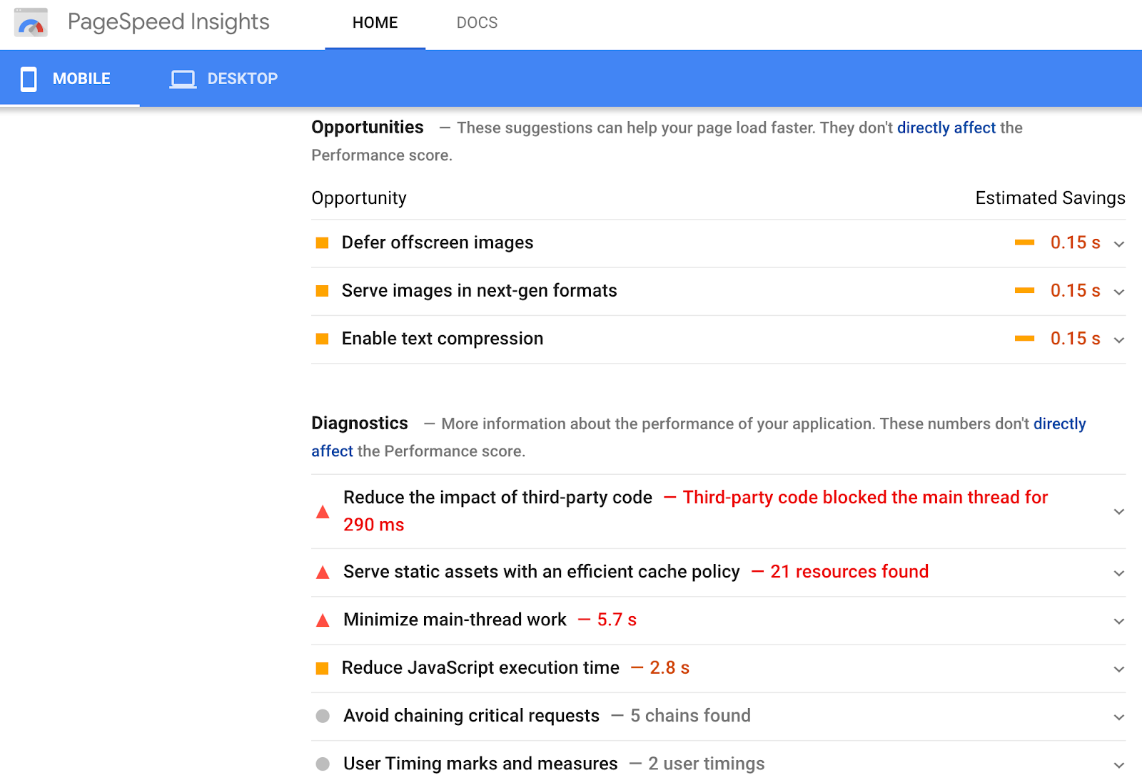 Page speed insights
