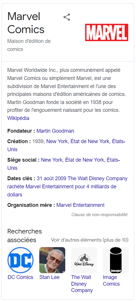 Exemple de Knowledge Panel Google