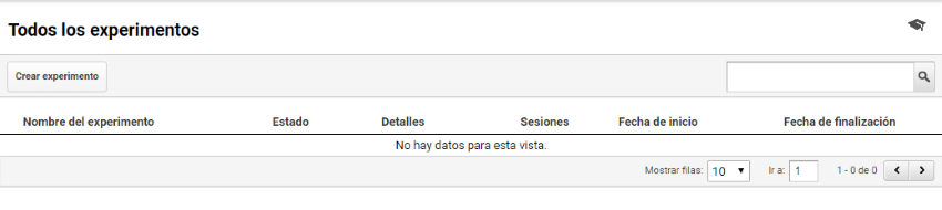 Listado de experimentos disponibles en Google Analytics