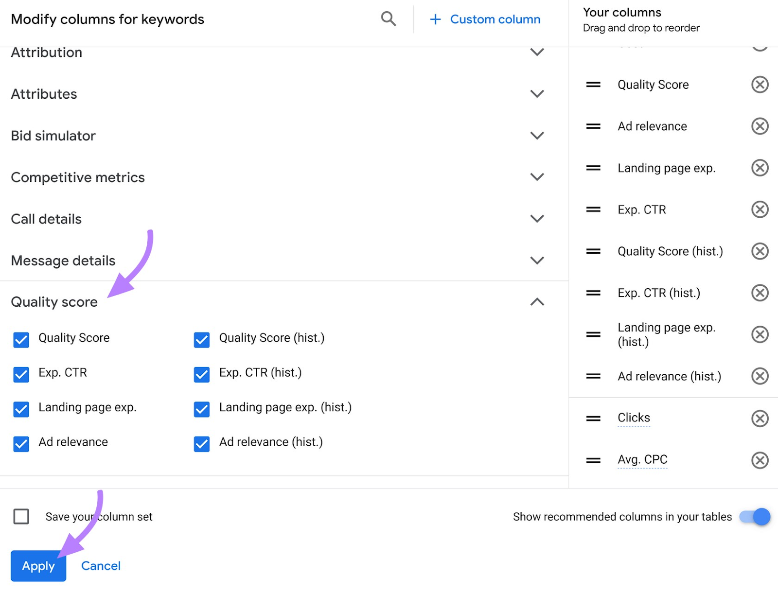 applying all of the Quality Score components