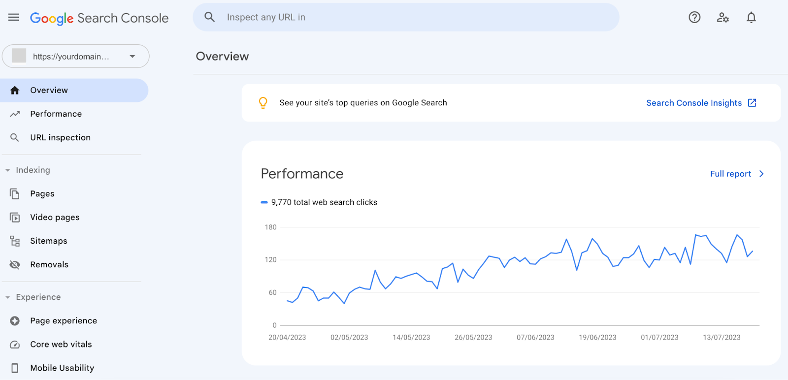 an overview report in Google Search Console