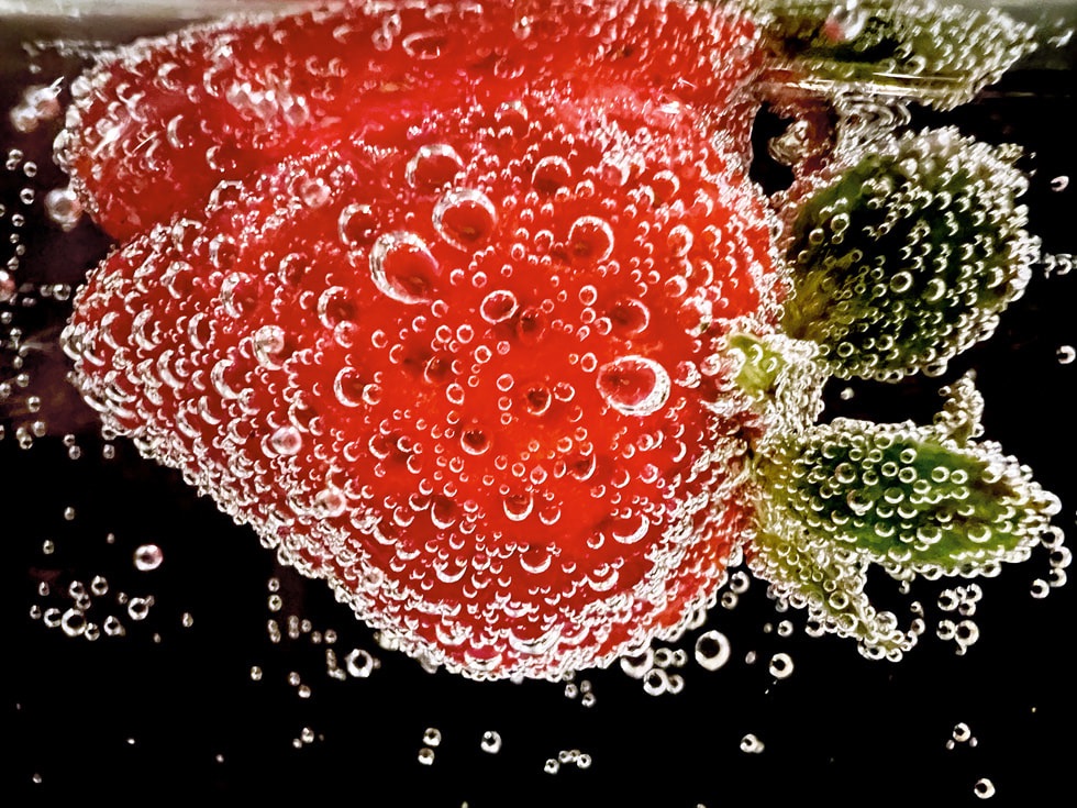 “Strawberry in Soda” by Ashley Lee (@ashley.photo). Shot on iPhone 13 Pro