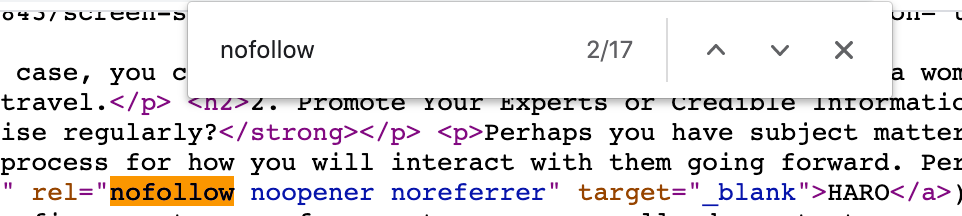 a nofollow link in code