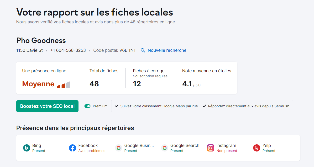 Listing Management, Votre rapport sur les fiches locales