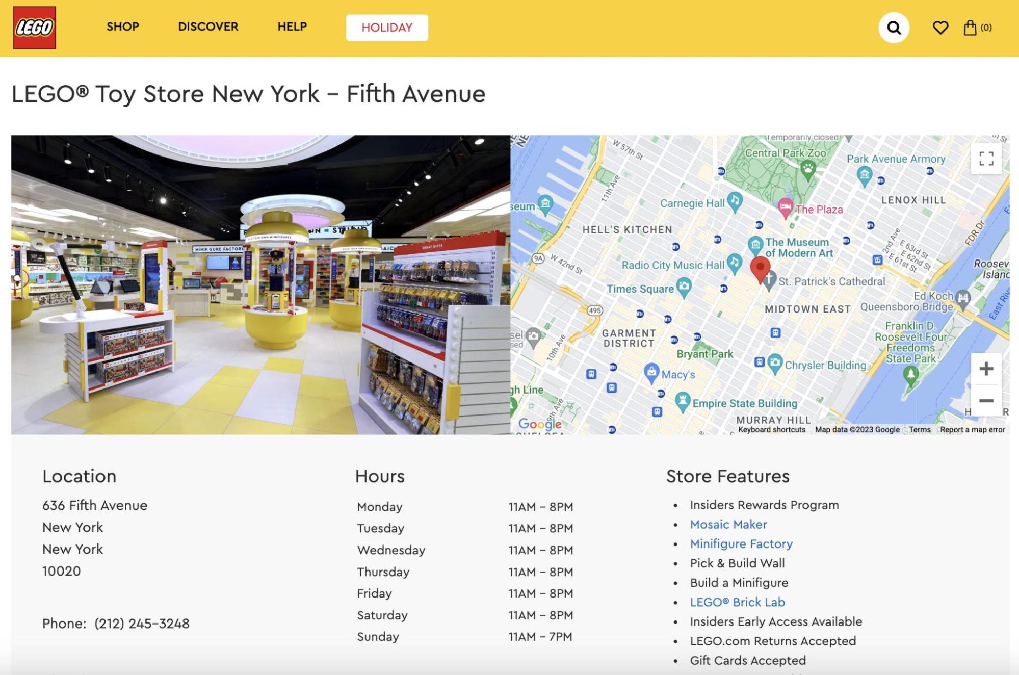 Lego 5th Avenue's location page