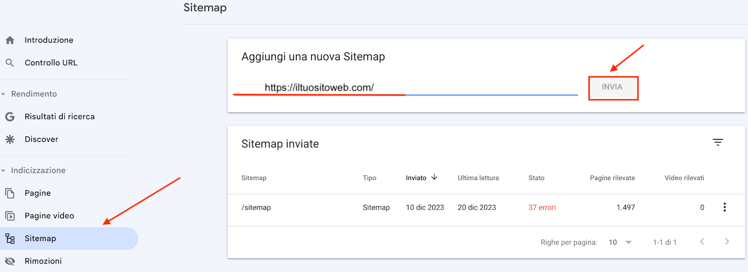 Invio sitemap attraverso Search Console di Google