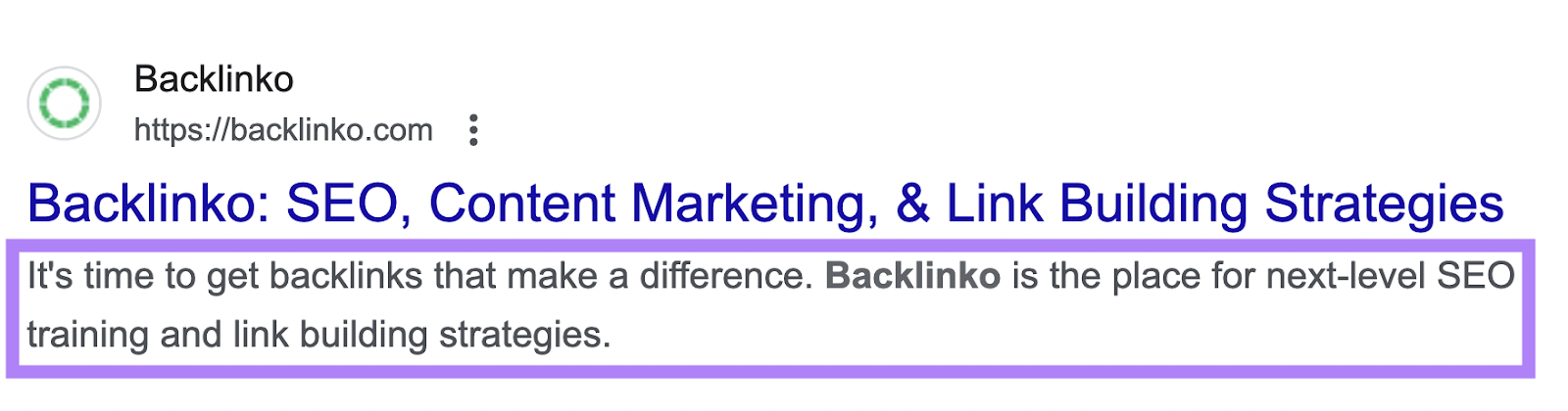 Meta statement  of Backlinko effect   successful  Google SERP highlighted