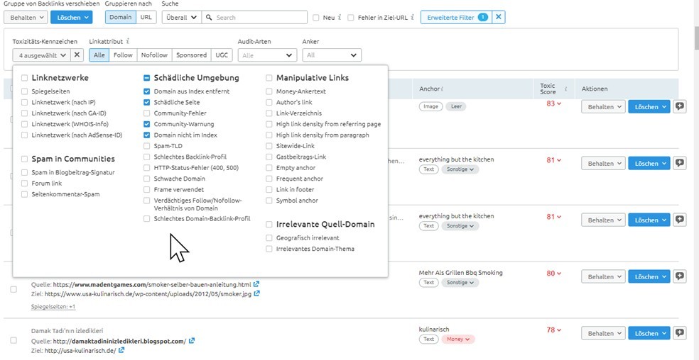 Backlink Audit: Schädliche Umgebung