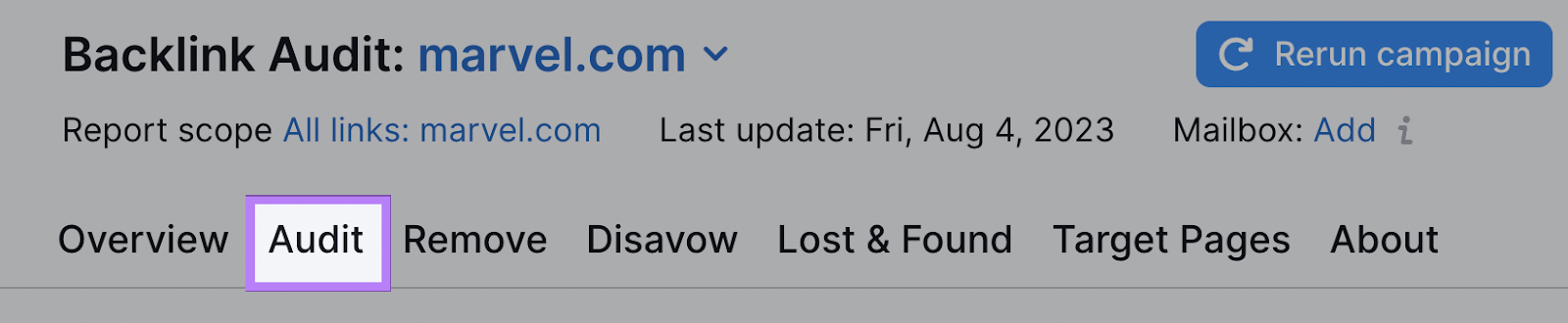 "Audit" tab in the Backlink Audit tool