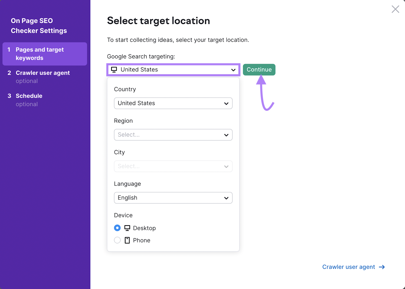 “Select target location” dialog box