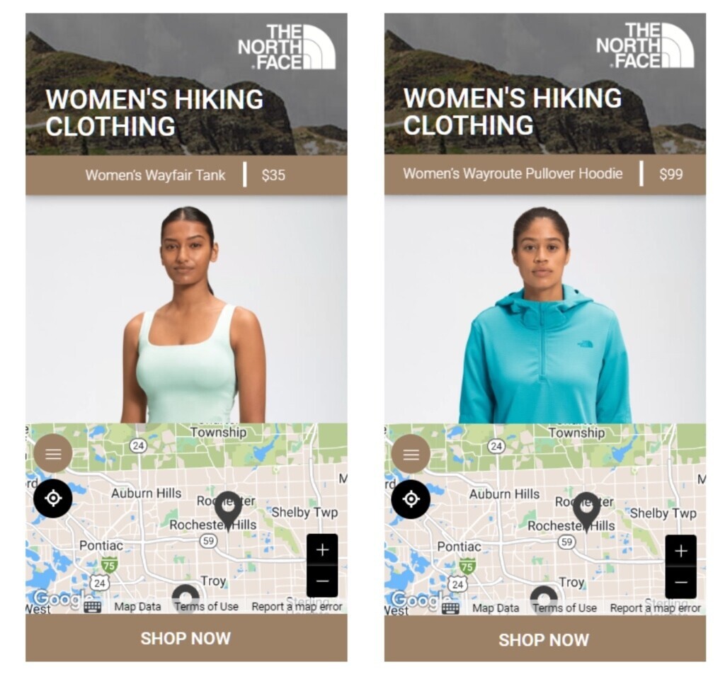 An example of The North Face' weather-based targeting