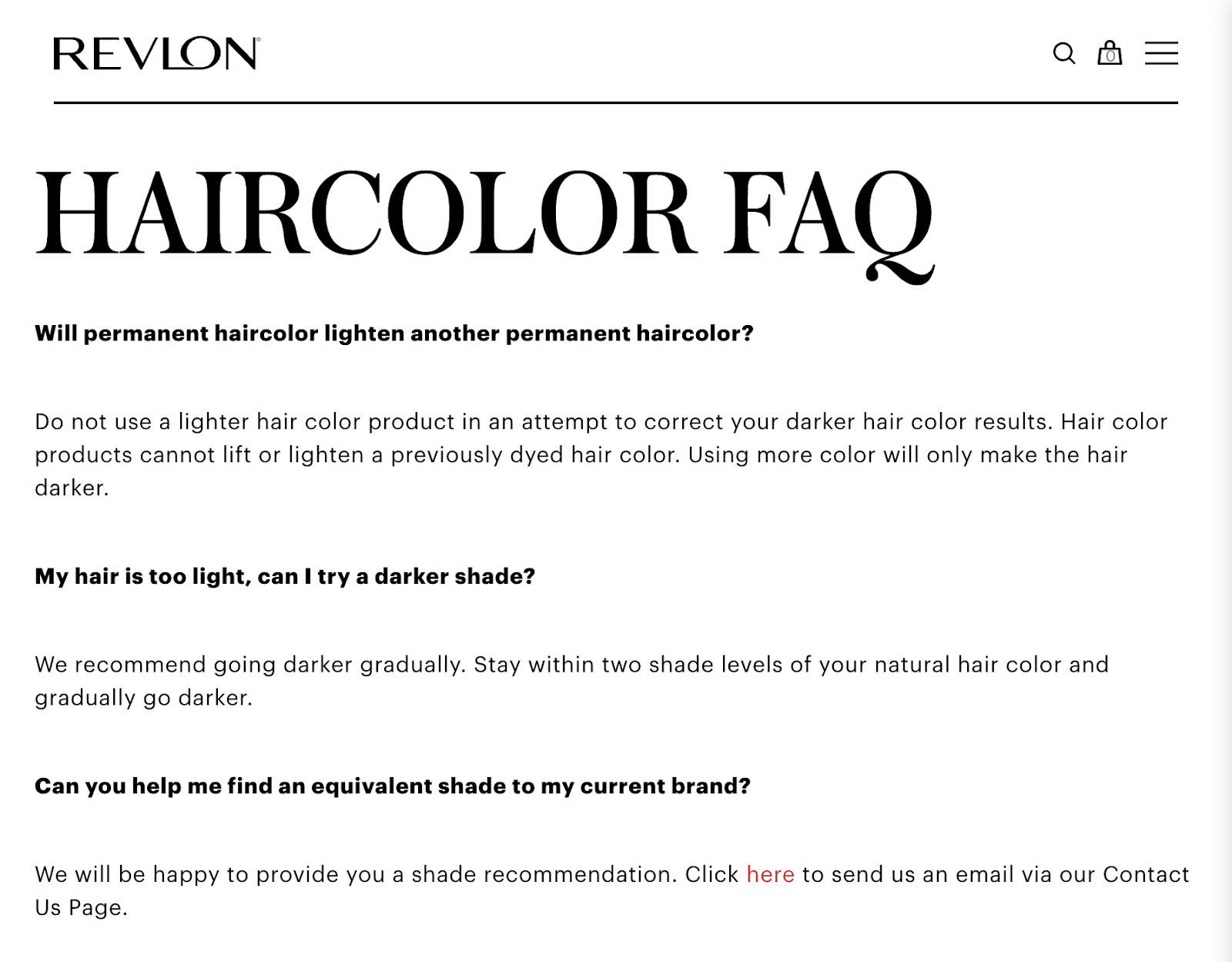 big bold letters haircolor faq at the top with questions and simple answers