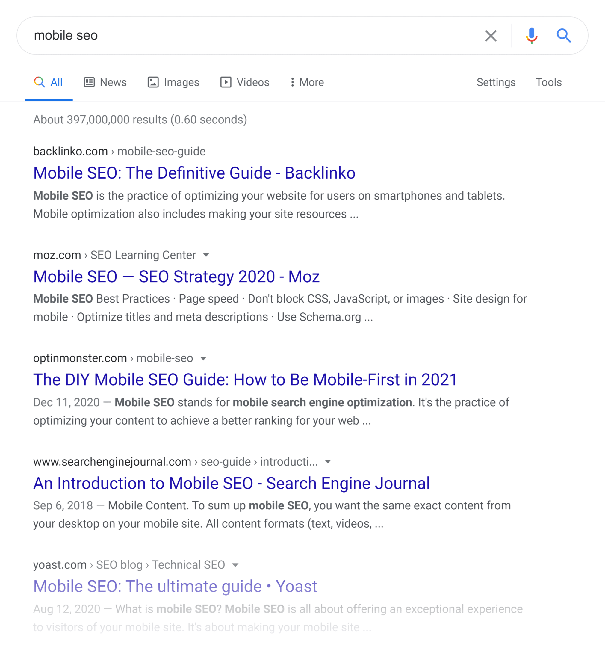 Google-Suchergebnis: 'mobile seo'