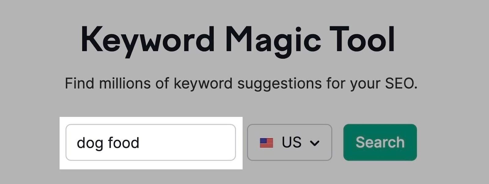 “ food” in search bar highlighted in Keyword Magic Tool