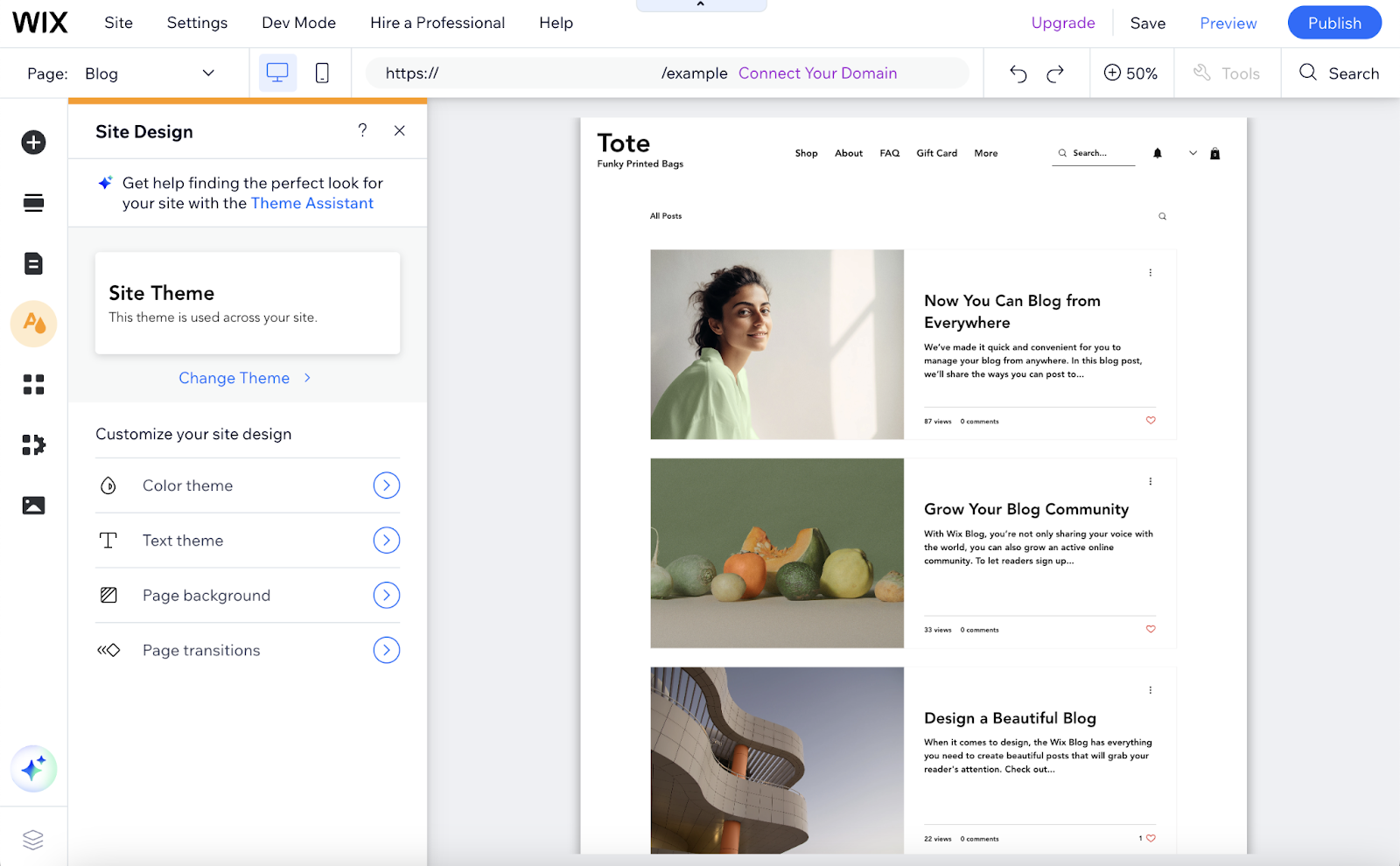 wix blogging level    shows settings to alteration  your tract  theme