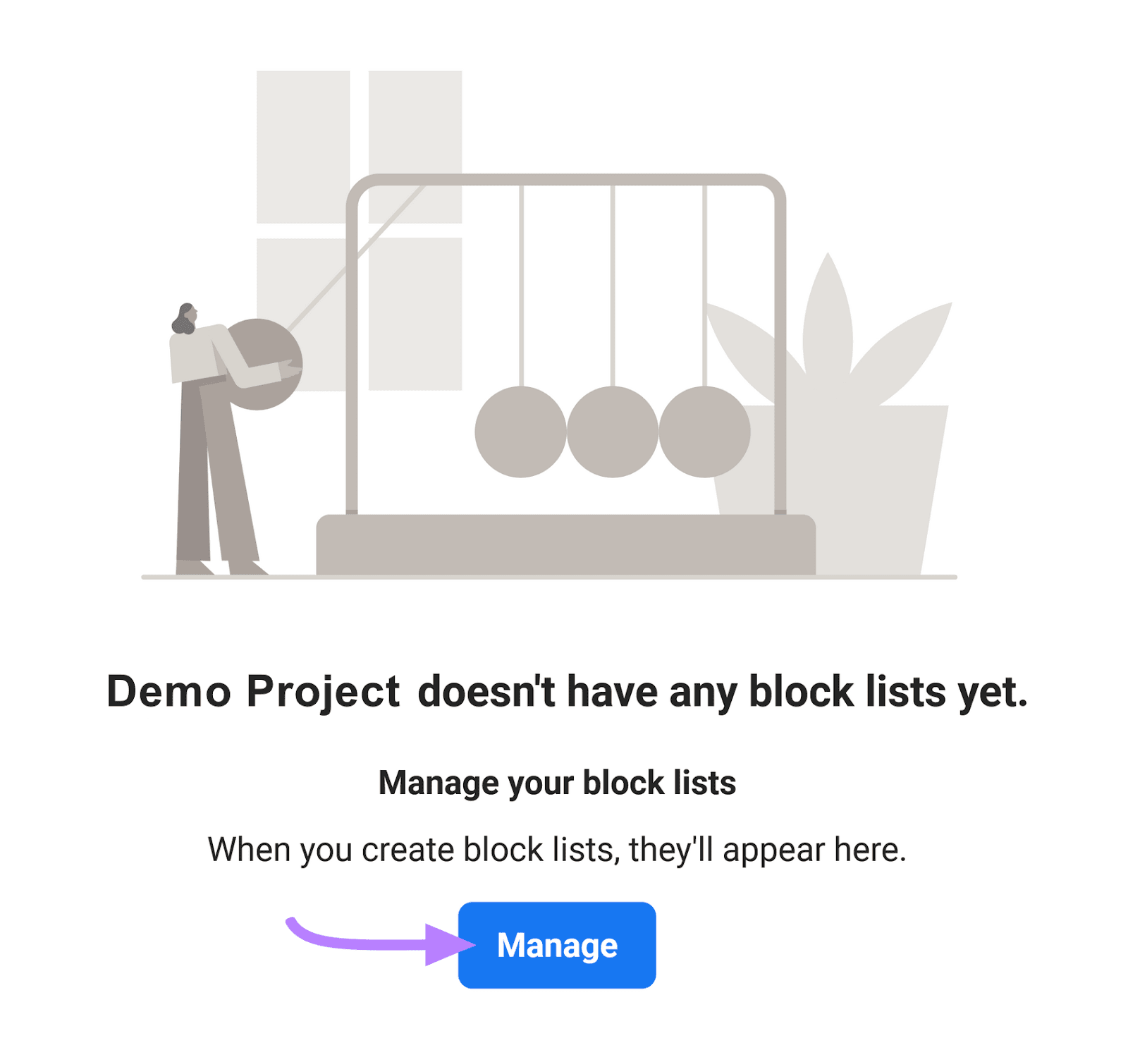 "Manage your block lists" pop-up window