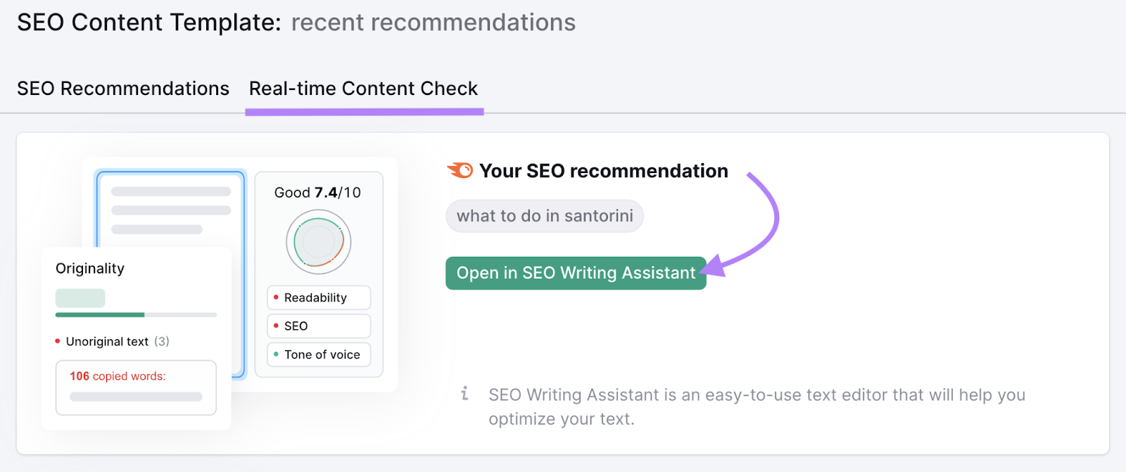 “Open in SEO Writing Assistant" button highlighted