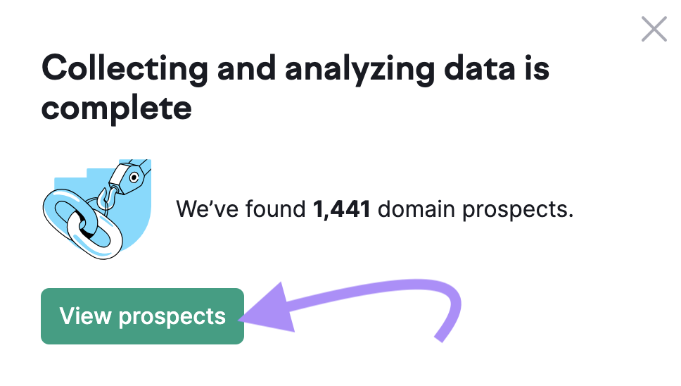"Collecting and analyzing data is complete" message in Link Building Tool