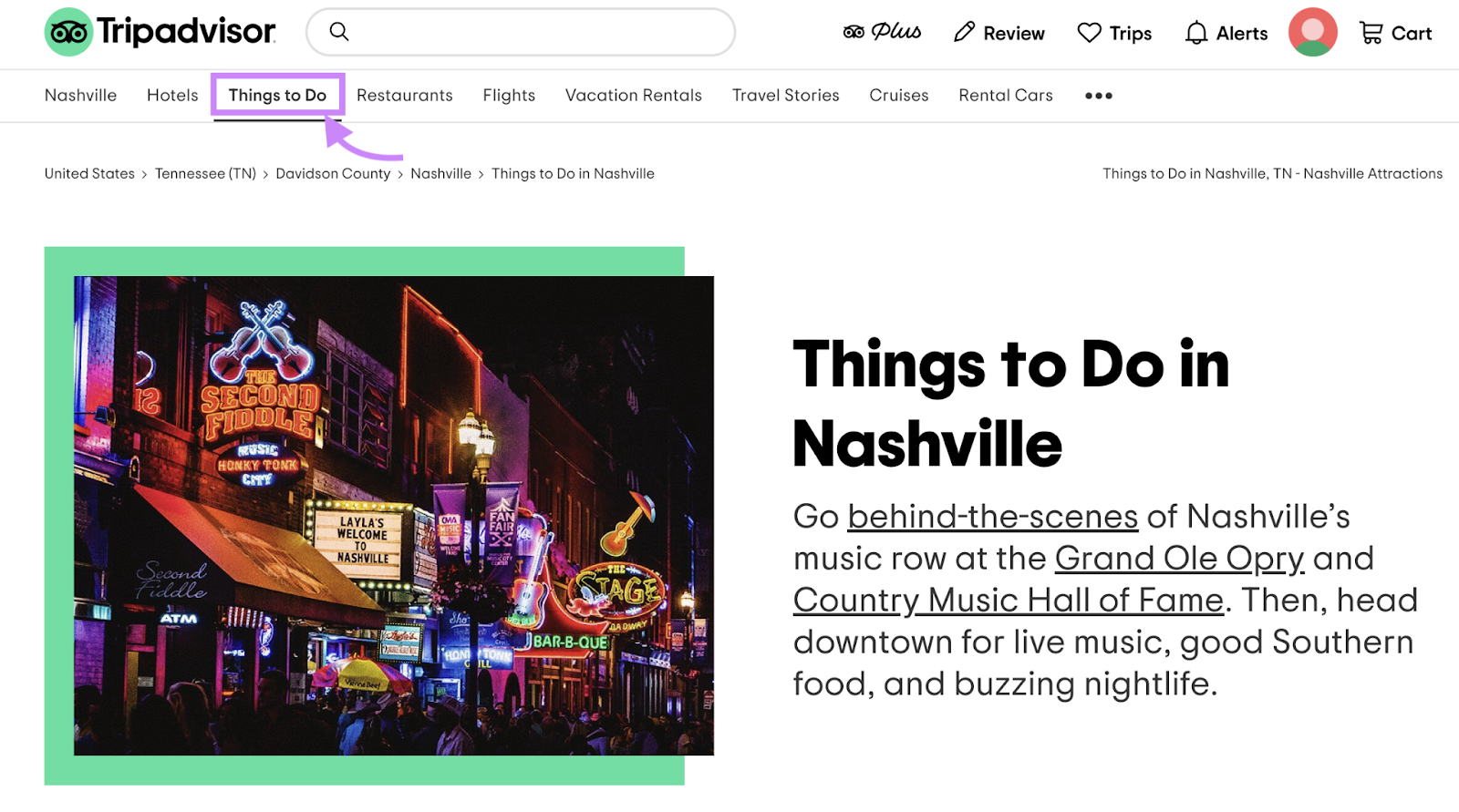 “things to do in Nashville” on Tripadvisor