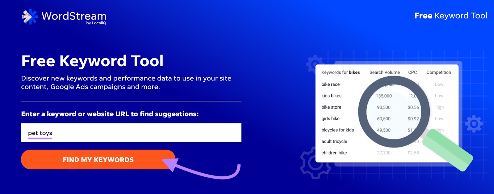 WordStream's Free Keyword Tool landing page