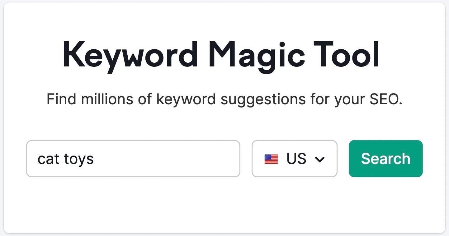 Keyword magic tool with the keyword "cat toys" in the search bar