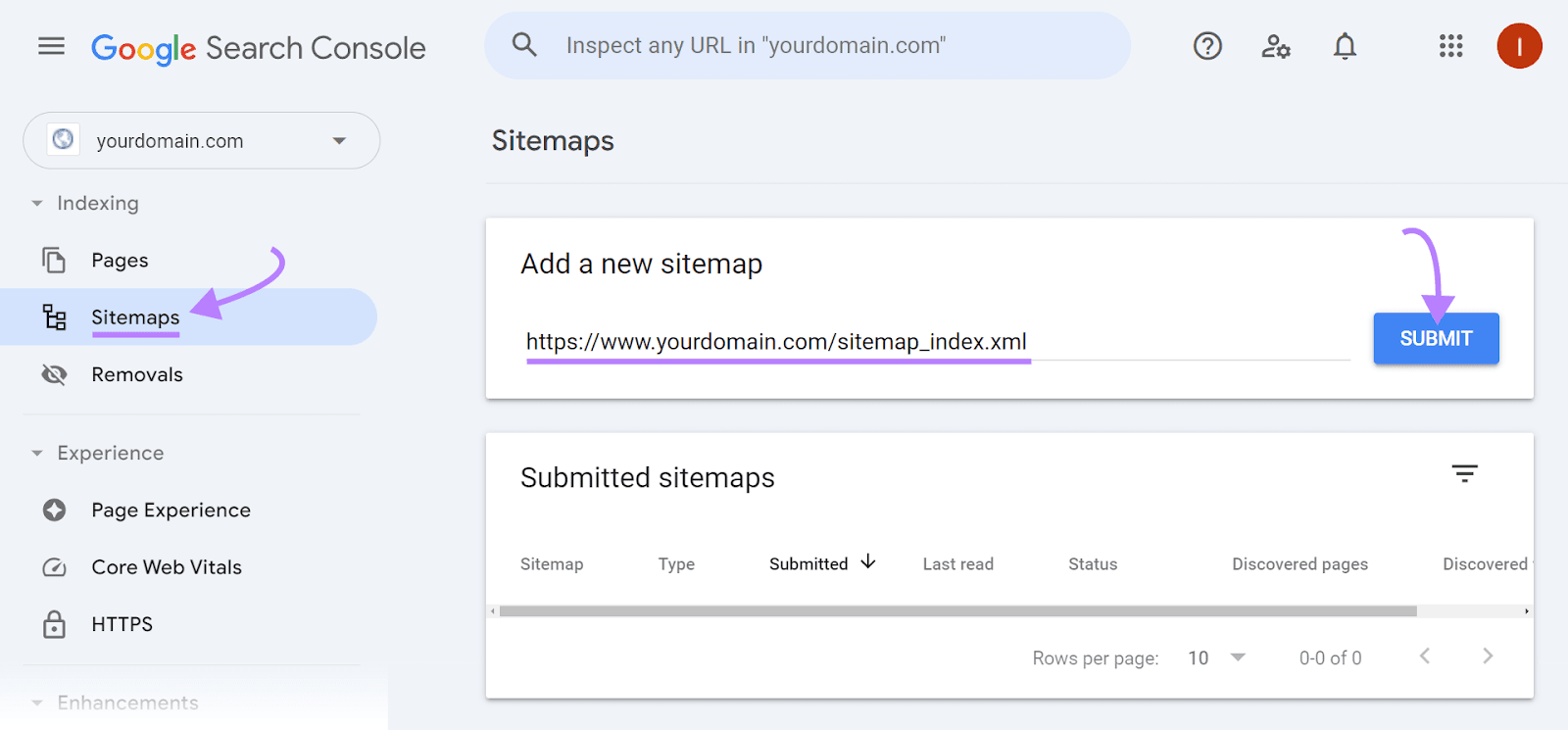 submit sitemap to Google via Google Search Console