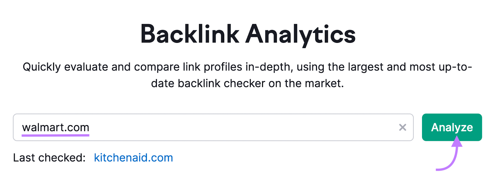 "walmart.com" entered into Backlink Analytics search bar
