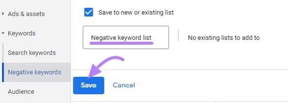 how to save your negative keywords