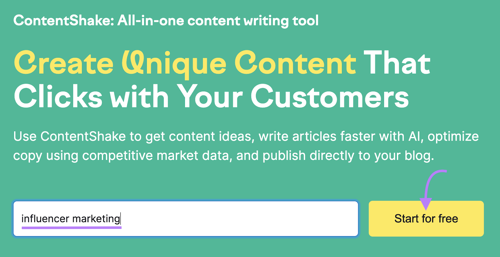 Searching for "content marketing" in ContentShake