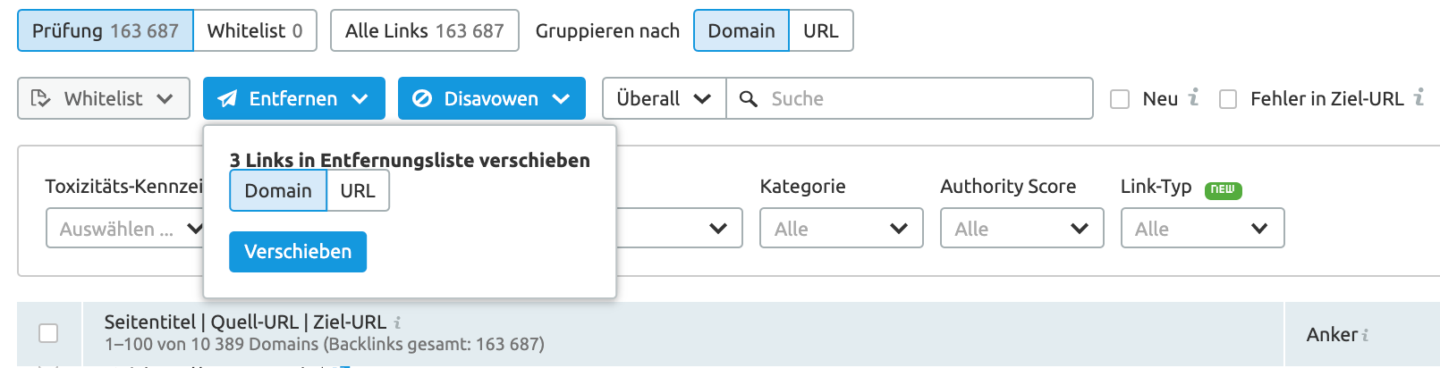 Semrush Backlink Audit: Link-Entfernung