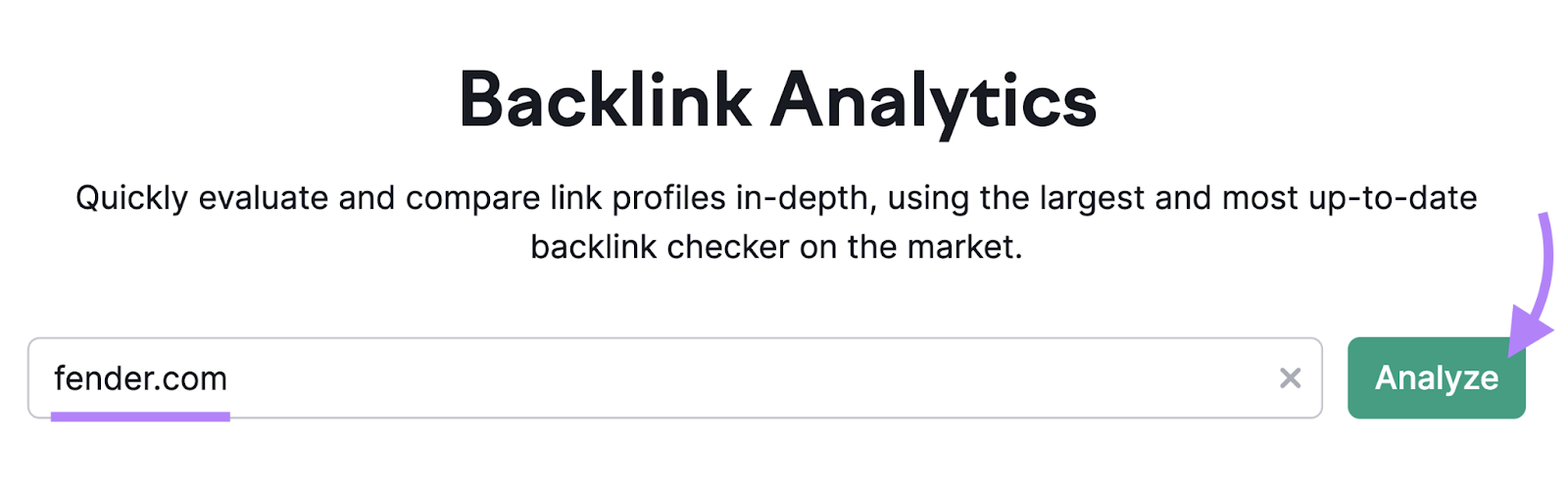 "fender.com" entered into the Backlink Analytics tool search bar