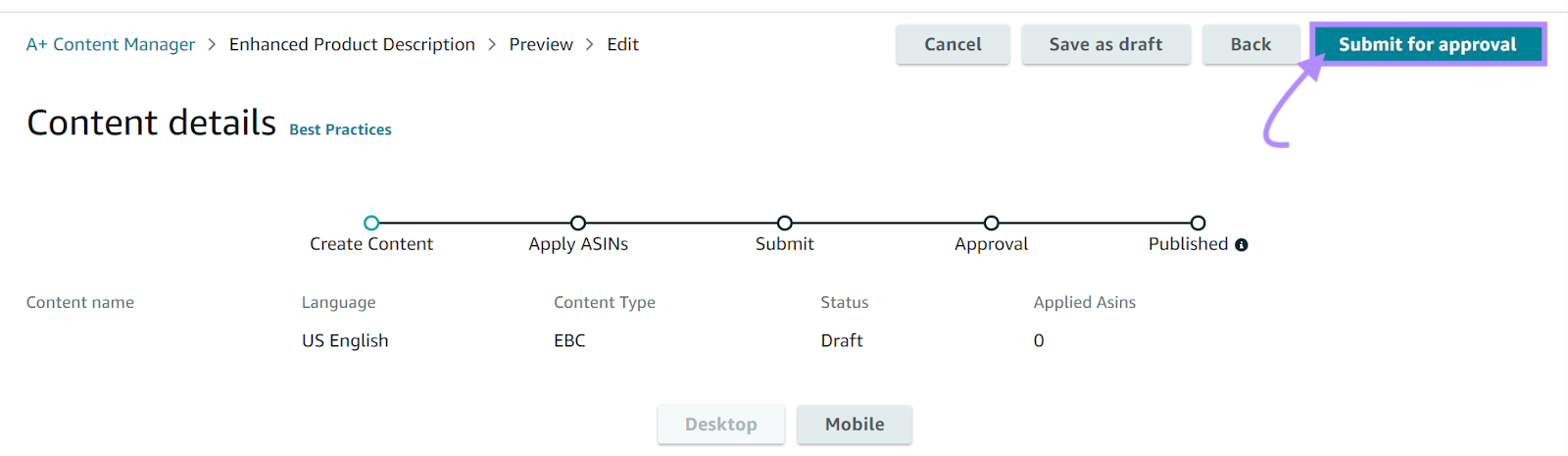 Review how your products look with the A+ content modules added