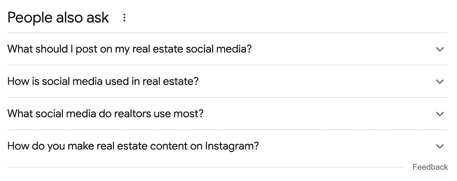 “People also ask” section for "real estate social media content” on Google