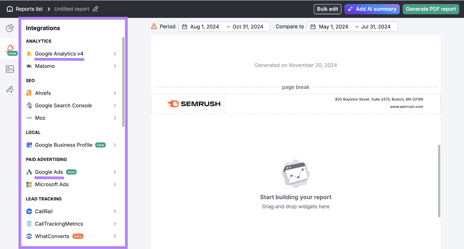 integrations from sources similar  GA4, Google Ads, and Meta Ads shown