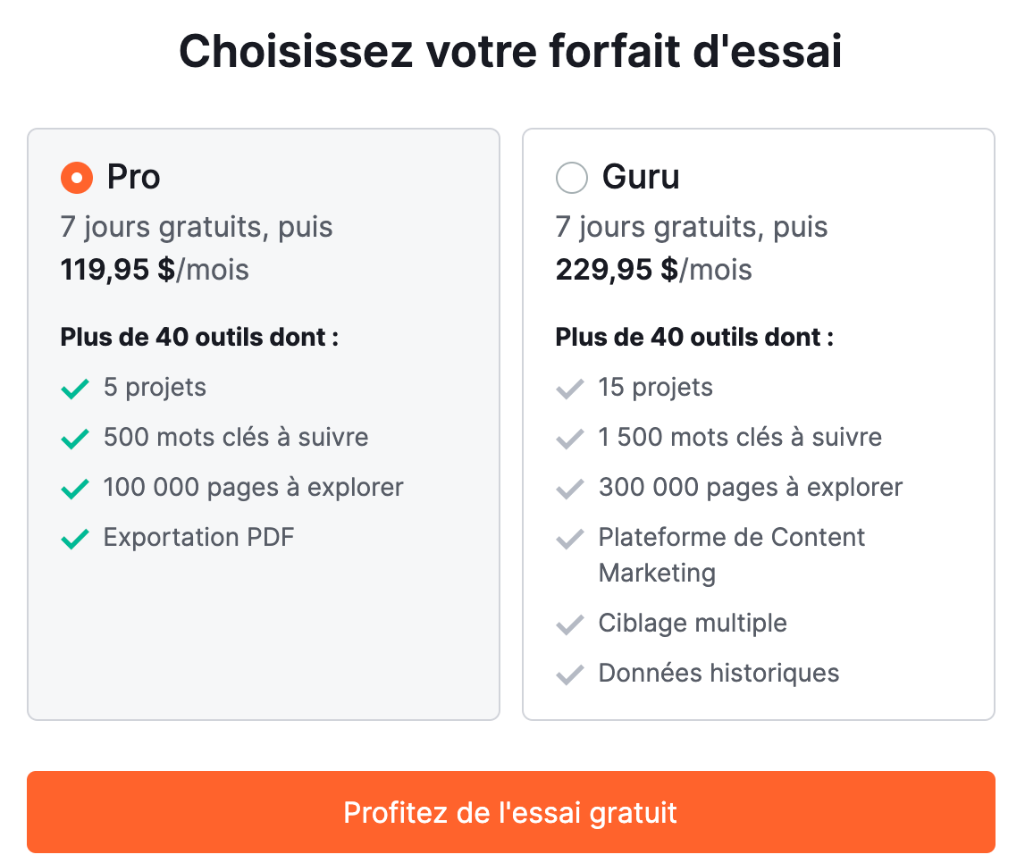 essai gratuit semrush