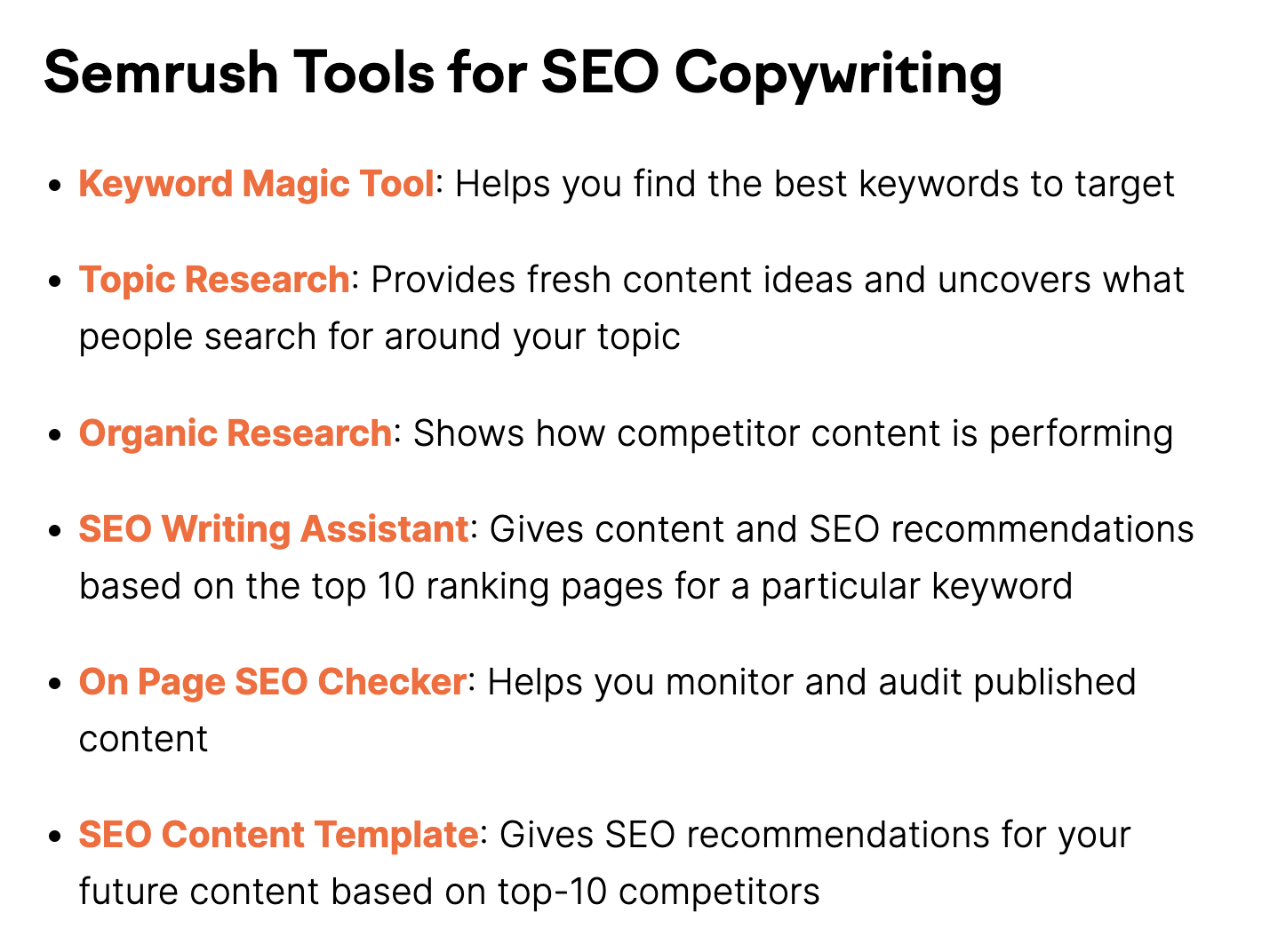 "Semrush Tools for SEO Copywriting" section of the article