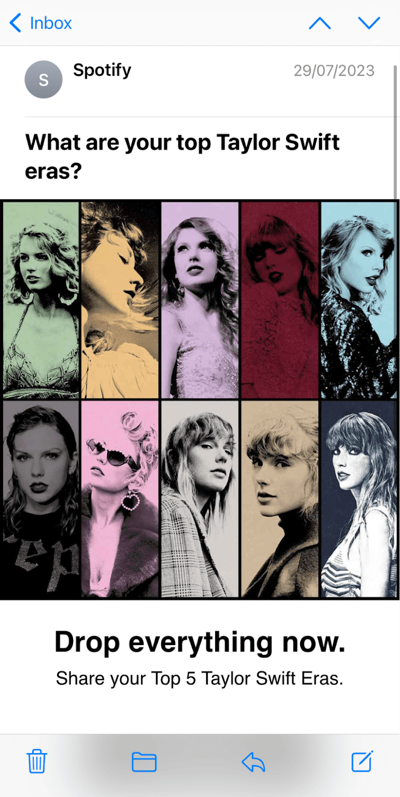 Spotify's "What are your top Taylor Swift eras?" email
