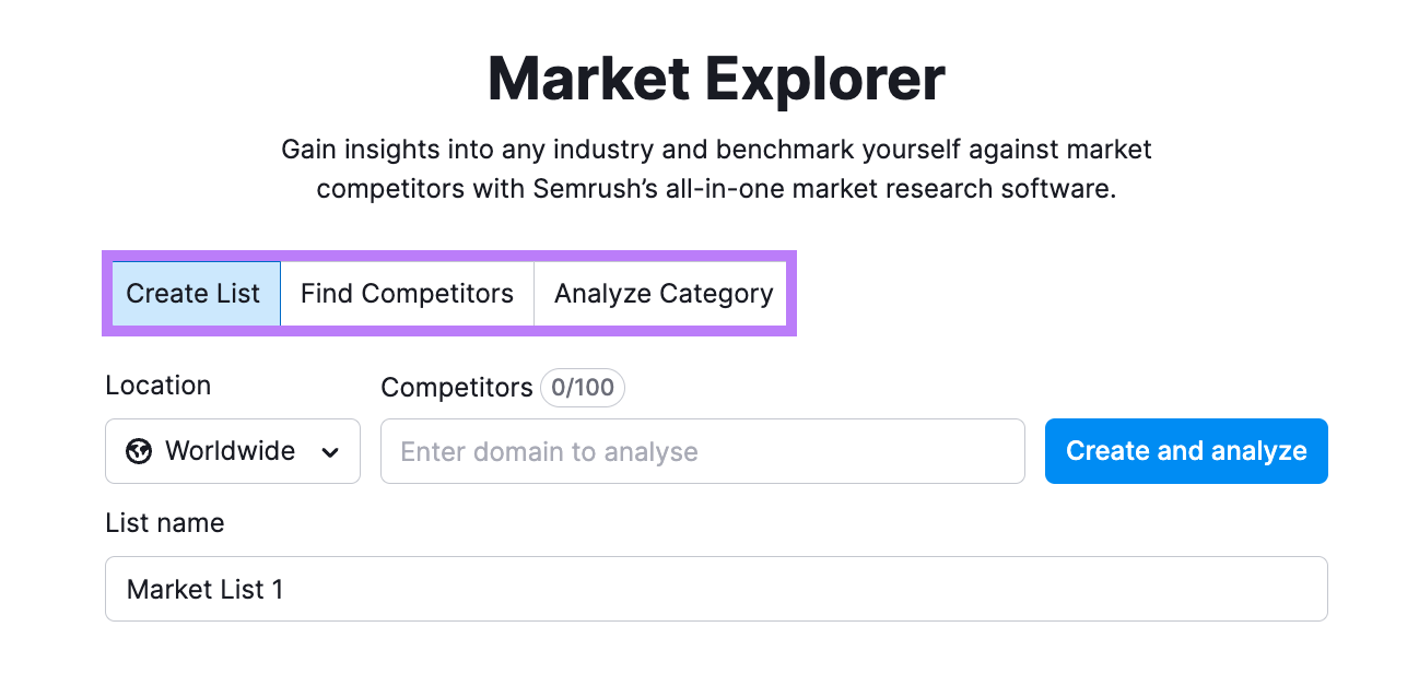 Market Explorer search bar