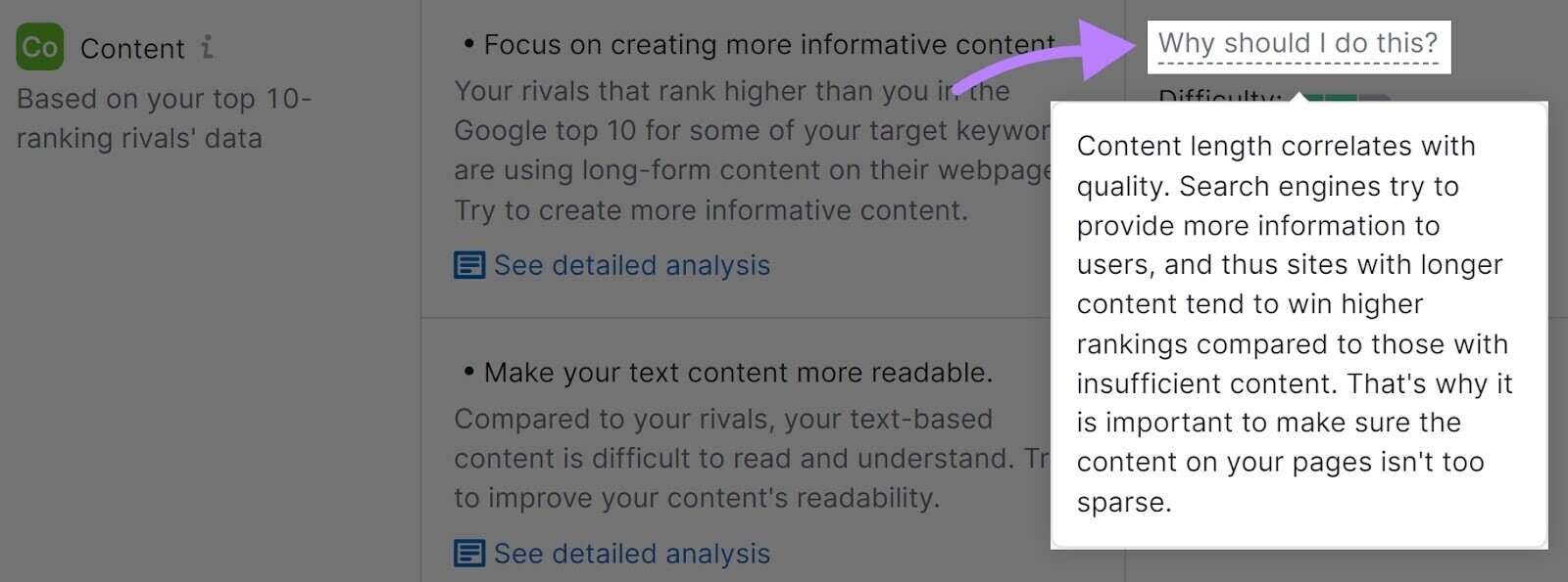 “Why should I do this?” section helps you understand more about each idea suggestion