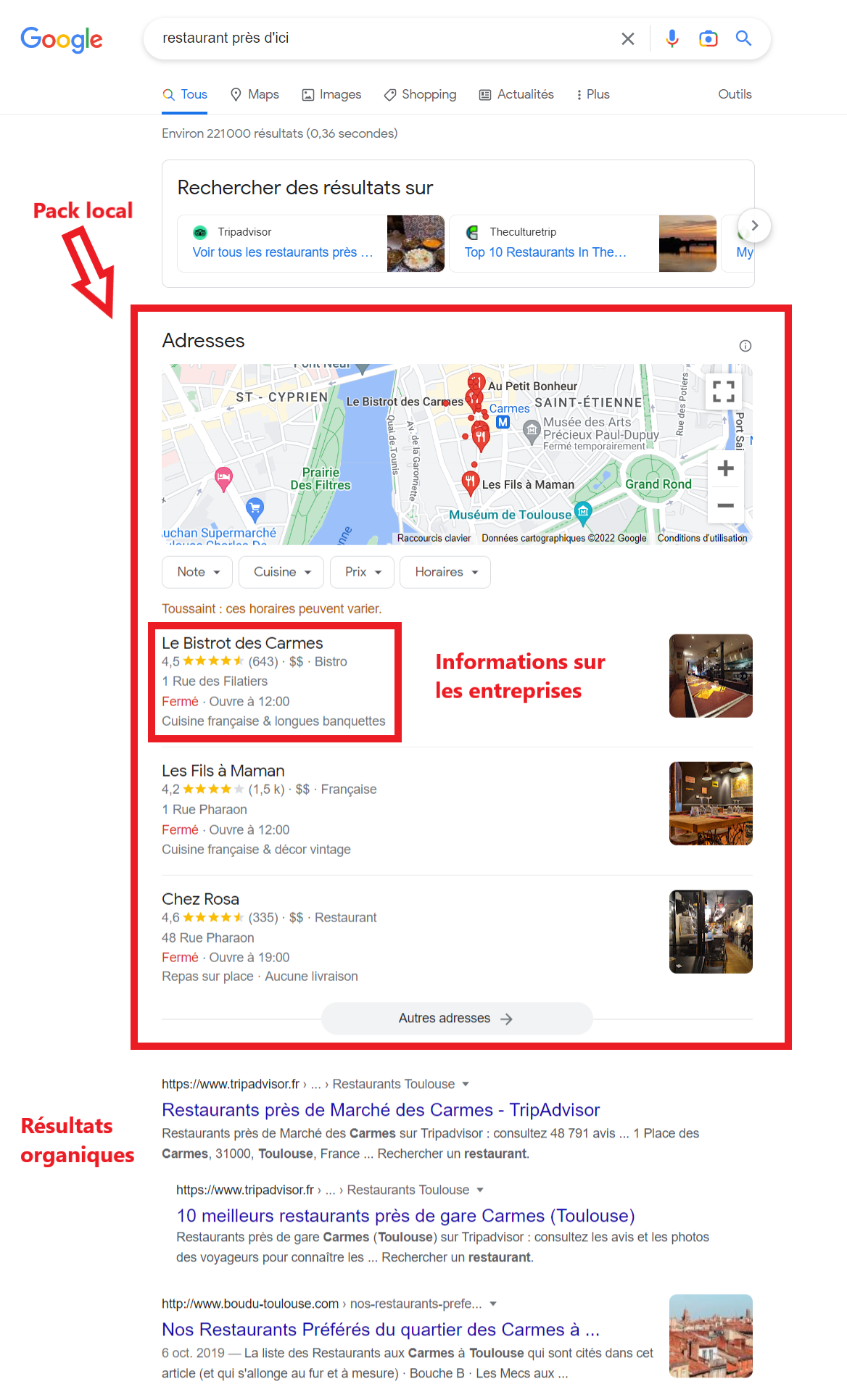 Exemple de pack local dans Google