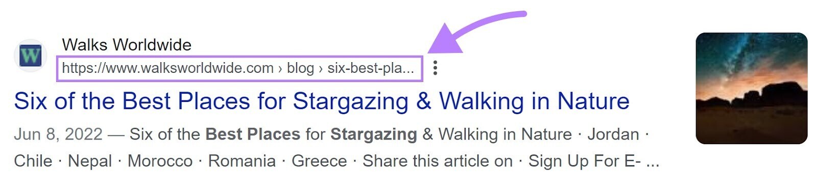 An example of a long URL slug, cut off on Google search results