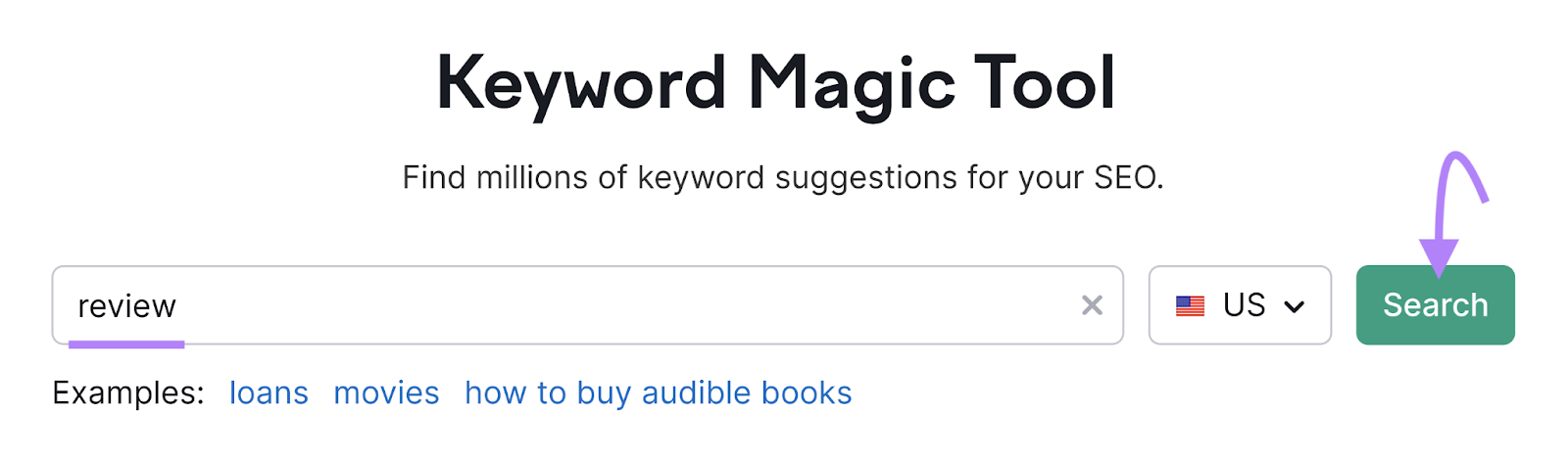 "review" effect    keyword entered into the Keyword Magic Tool hunt  bar