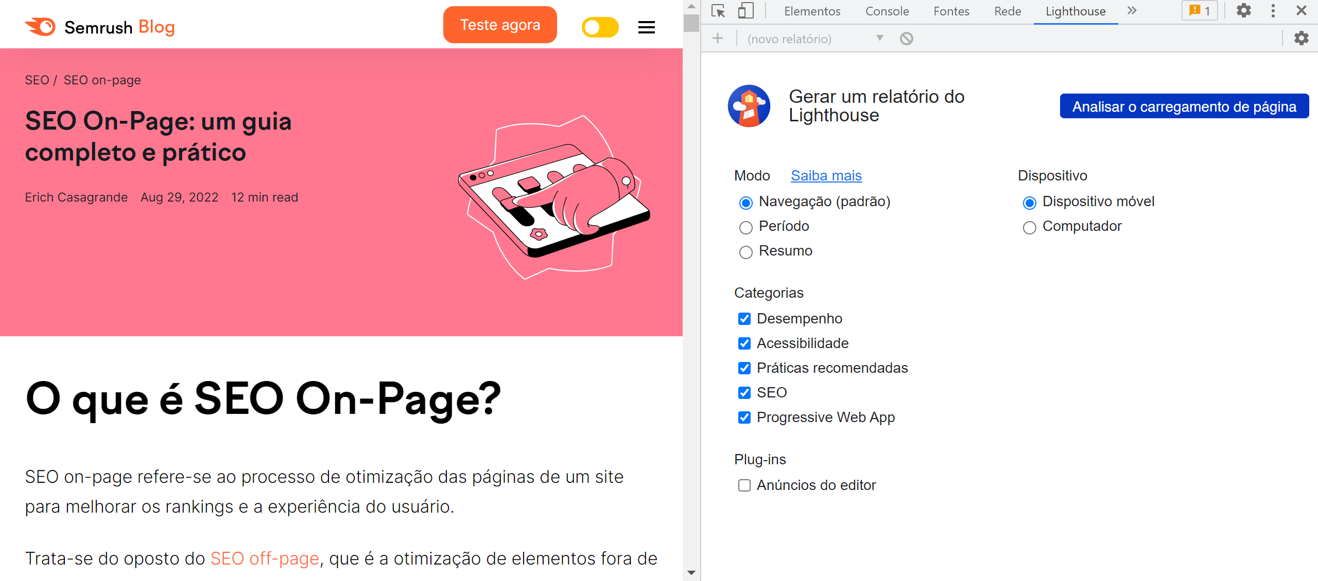 Como usar o Google Lighthouse para melhorar a velocidade do site 4 google lighthouse com a opção de analisar a página