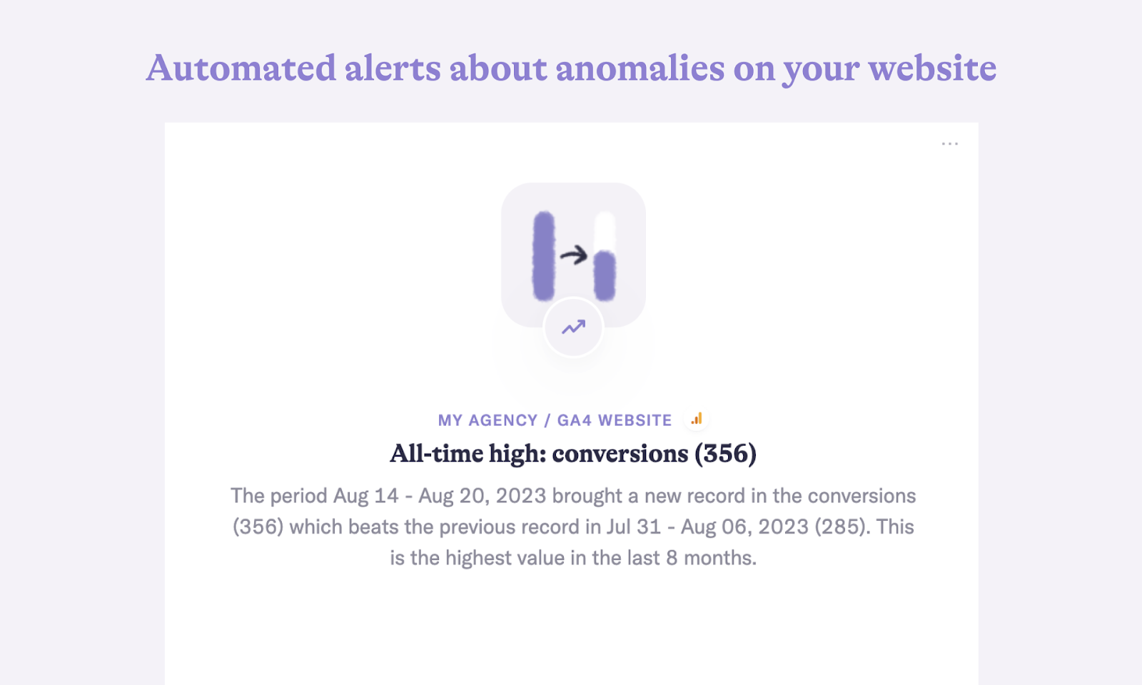 Ventana "Alertas automáticas sobre anomalías en tu sitio web".