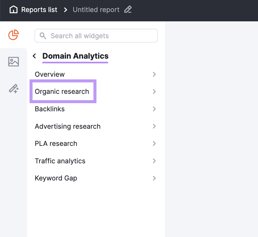 “Organic Research” highlighted under Domain Analytics