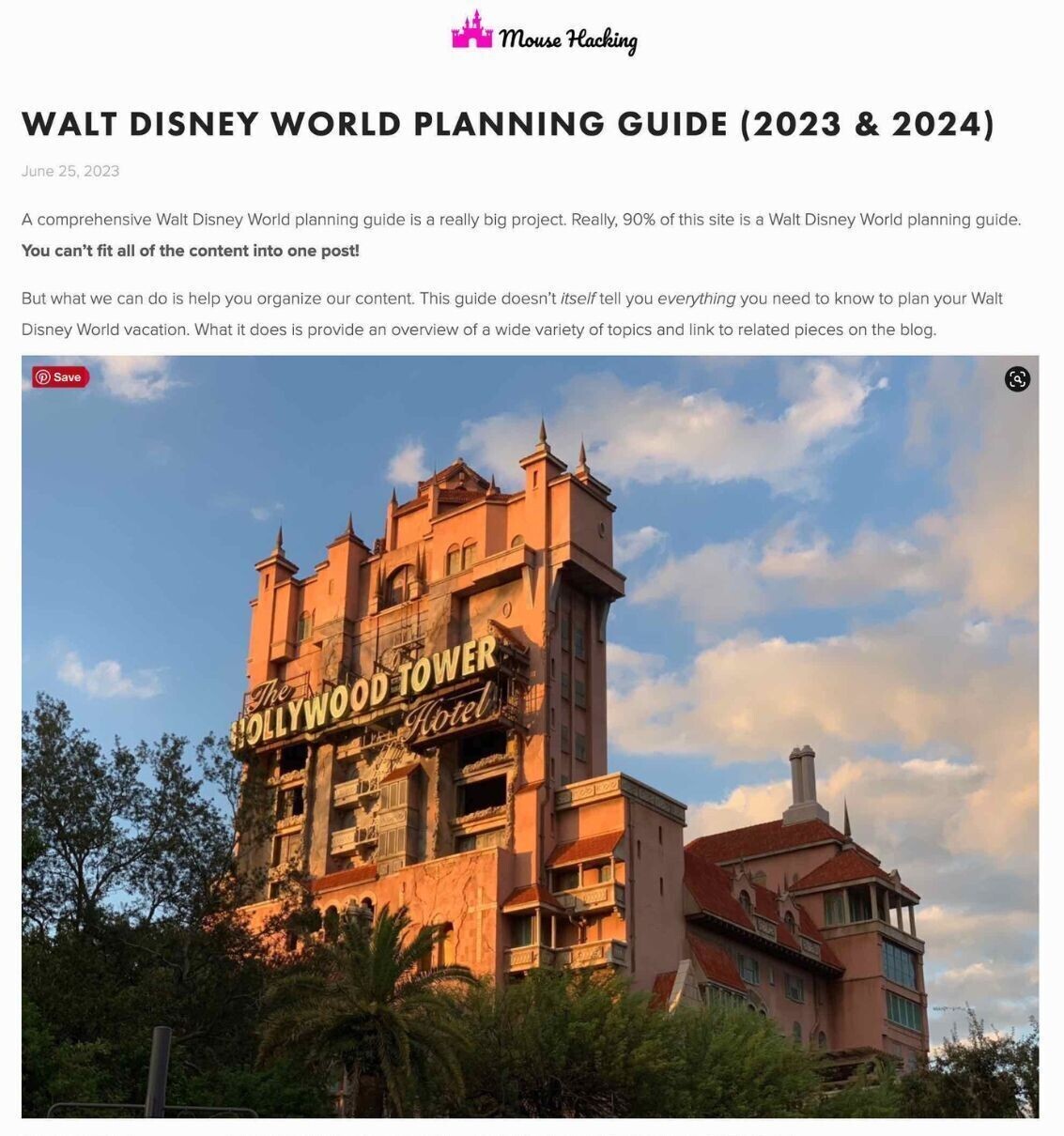 example of a page for “plan a trip to Disney World”