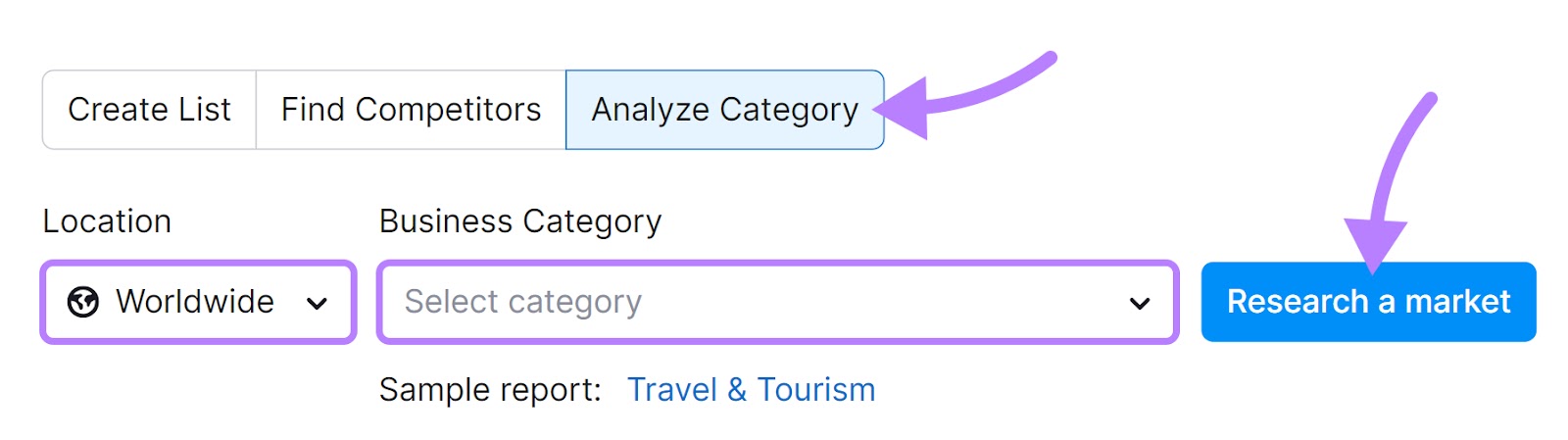 "Analyze Category" option in Market Explorer tool