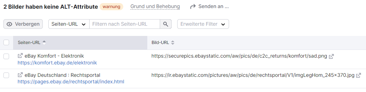 Site Audit: 2 Bilder haben keine Alt-Attribute